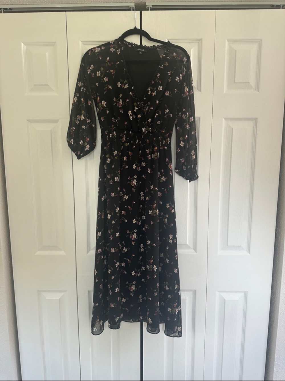 Madewell Black Maxi Dress with Pink Floral Accents
